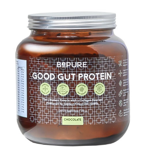 BePure Good Gut Protein Powder Glass Jar Chocolate