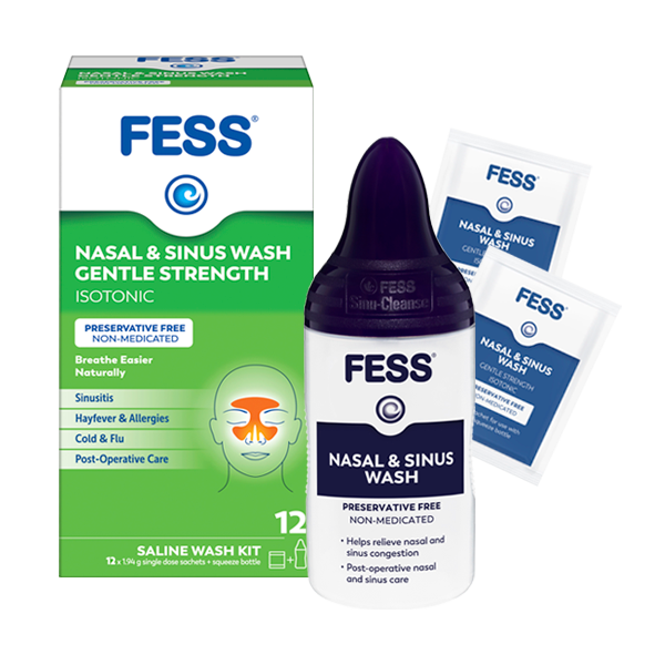 FESS Nasal & Sinus Wash Gentle Strength Isotonic Wash Kit 12