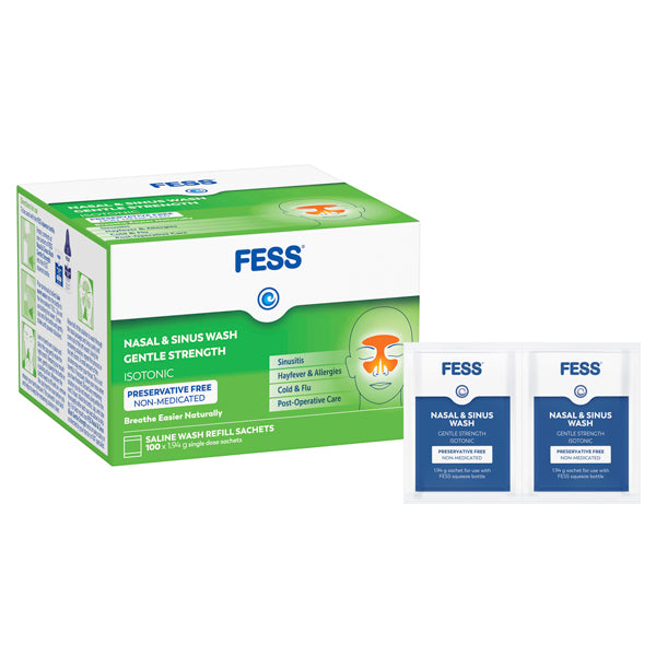 FESS Nasal & Sinus Wash Gentle Strength Isotonic Wash Refills 100