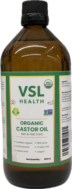 USDA Organic VSL Health Organic Castor Oil 520mL