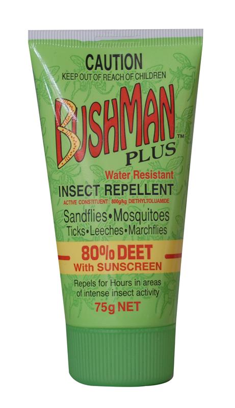 Bushman Plus Water Resistant Insect Repellent 80% DEET With Sunscreen 75g