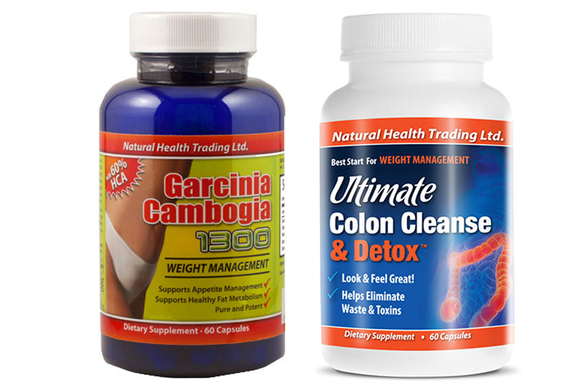 Natural Health Trading Garcinia Cambogia 1300 Capsules 60 + Ultimate Colon Cleanse & Detox Capsules 60 Value Pack