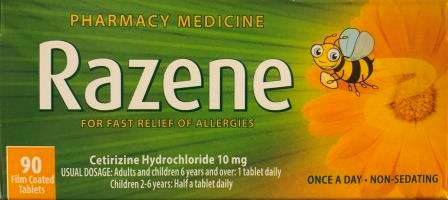 Razene (Cetirizine Hydrochloride) 10mg Tablets 90