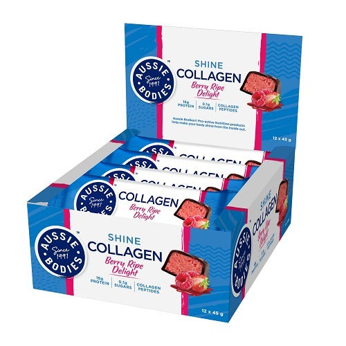 Aussie Bodies Shine Collagen Bar Berry Ripe Delight 45g x 12