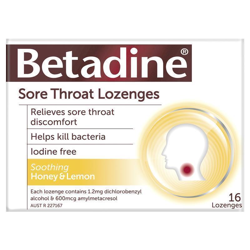 Betadine Sore Throat Lozenges Honey & Lemon 16