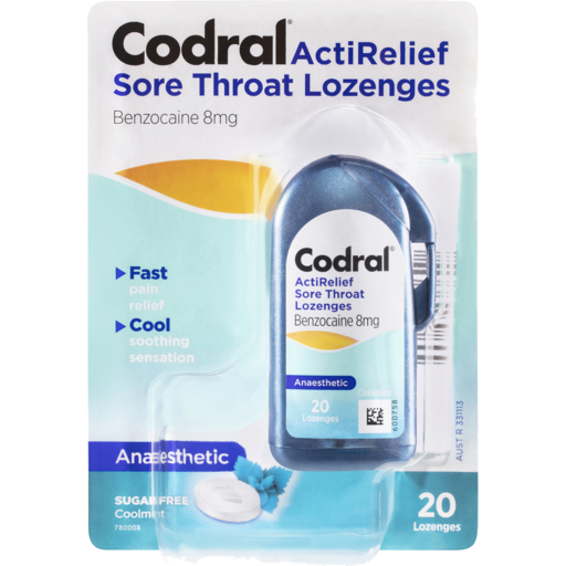 Codral ActiRelief Sore Throat Anaesthetic Lozenges Cool Mint 20
