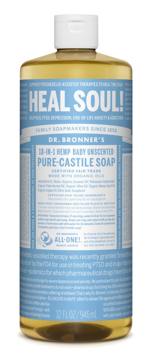 Dr Bronner's 18-in-1 Hemp Baby Unscented Pure Castile Soap 946ml