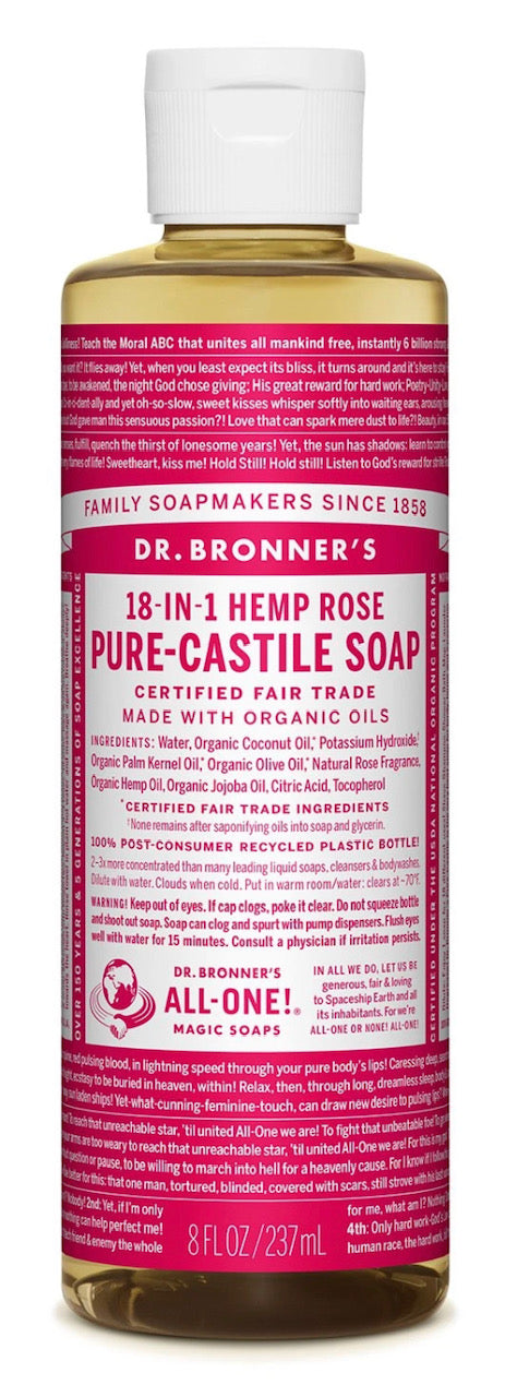 Dr Bronner's 18-in-1 Hemp Rose Pure Castile Soap 237ml