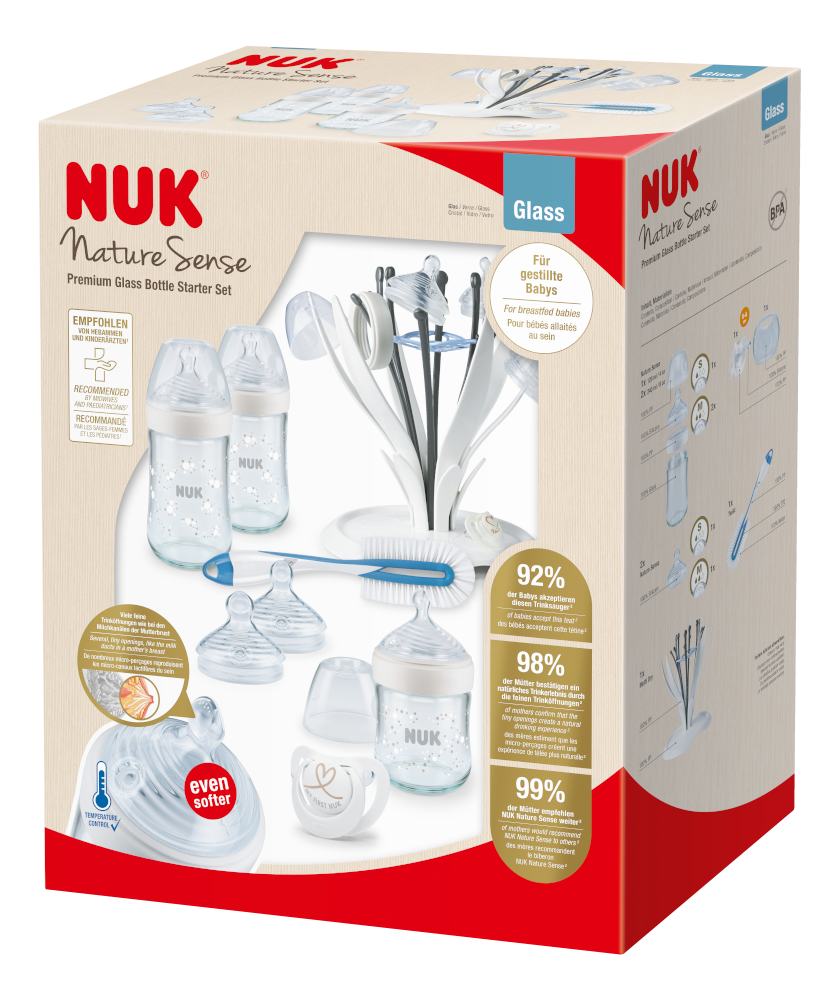 Nuk Nature Sense Premium Glass Bottle Starter Set 8 Pieces