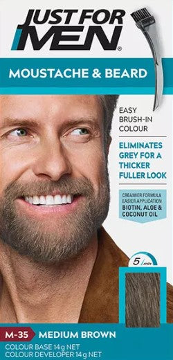 Just for Men Brush-In Colour Gel for Moustache, Beard & Sideburns - Medium Brown