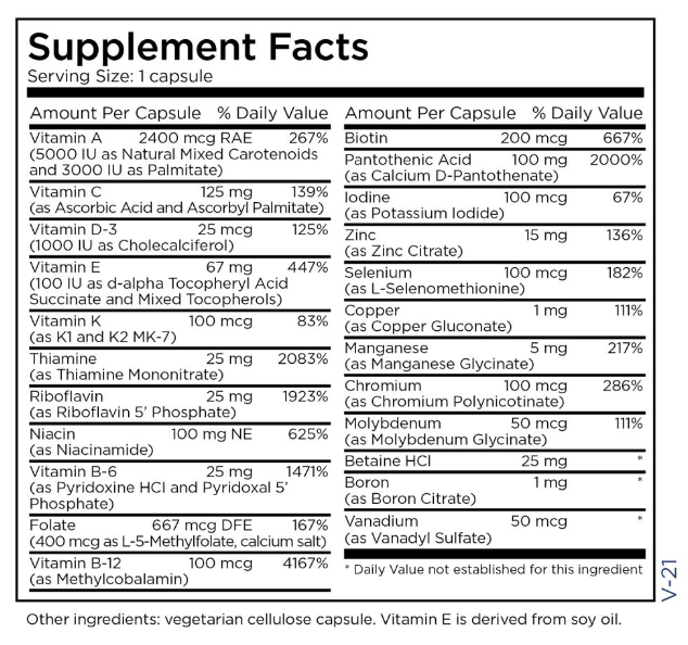 Metabolic Maintenance The Big One without Iron Multivitamin Capsules 90 Ingredients