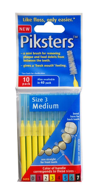 Piksters Interdental Brushes Size 3 Yellow Medium 1.0mm Tapered 10