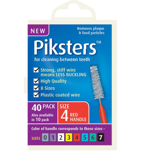 Piksters Interdental Brushes Size 4 Red 1.2mm Tapered 40