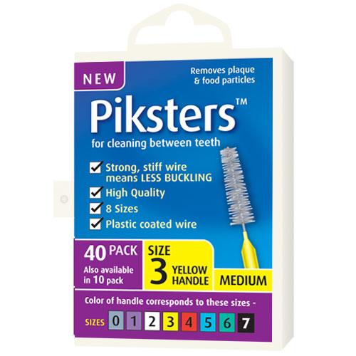 Piksters Interdental Brushes Size 3 Yellow Medium Tapered 40