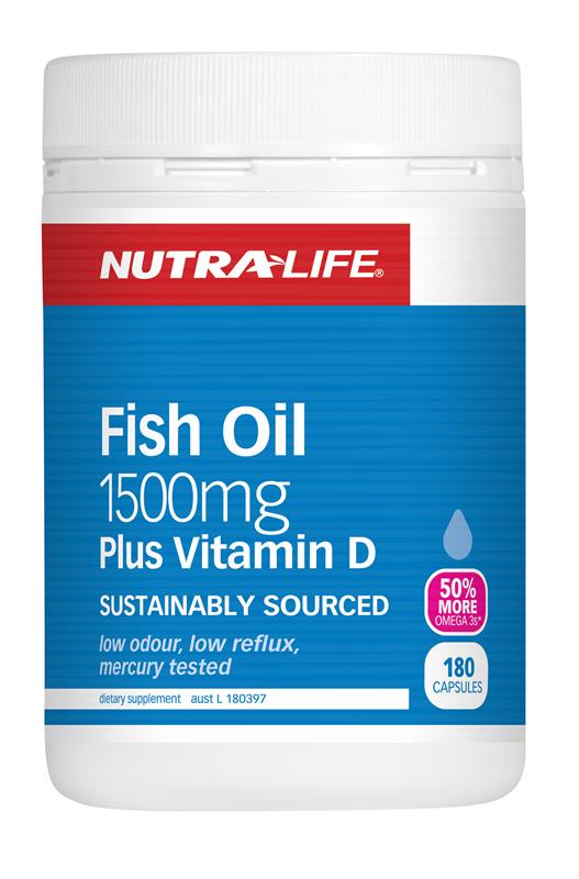 Nutra-Life Omega 3 Fish Oil 1500mg Plus Vitamin D Capsules 180