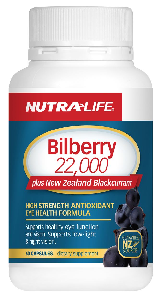 Nutra-Life Bilberry 22,000mg Plus New Zealand Blackcurrant Capsules 60