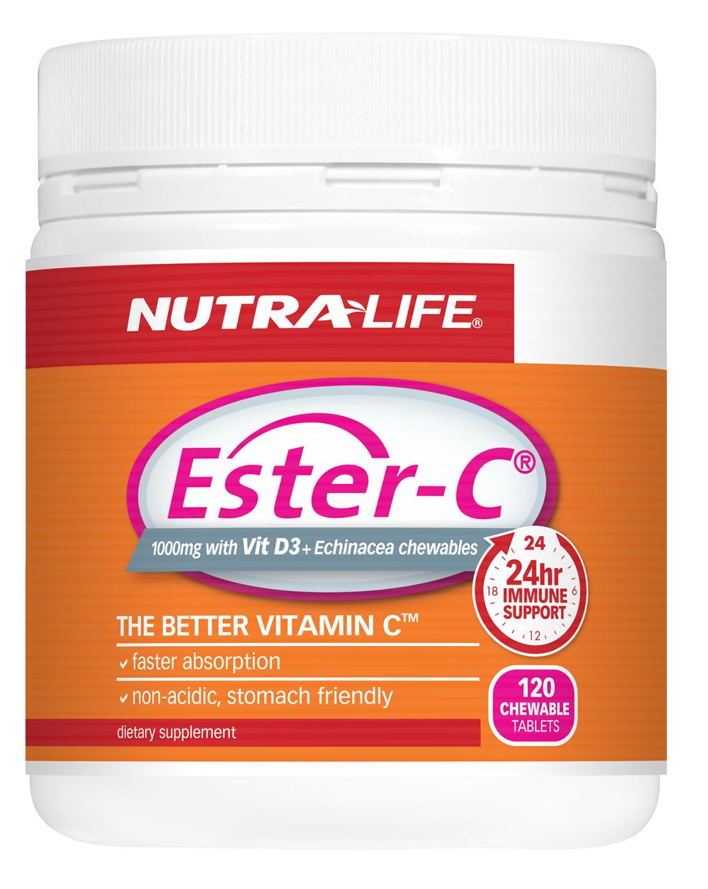 Nutra-Life Ester C 1000mg with Vitamin D 3 & Echinacea Chewable Tablets 120