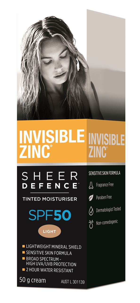 Invisible Zinc Sheer Defence Tinted Moisturiser SPF50 Light 50g