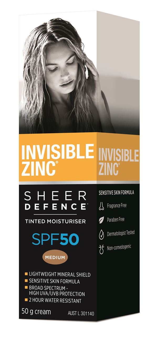 Invisible Zinc Sheer Defence Tinted Moisturiser SPF50 Medium 50g