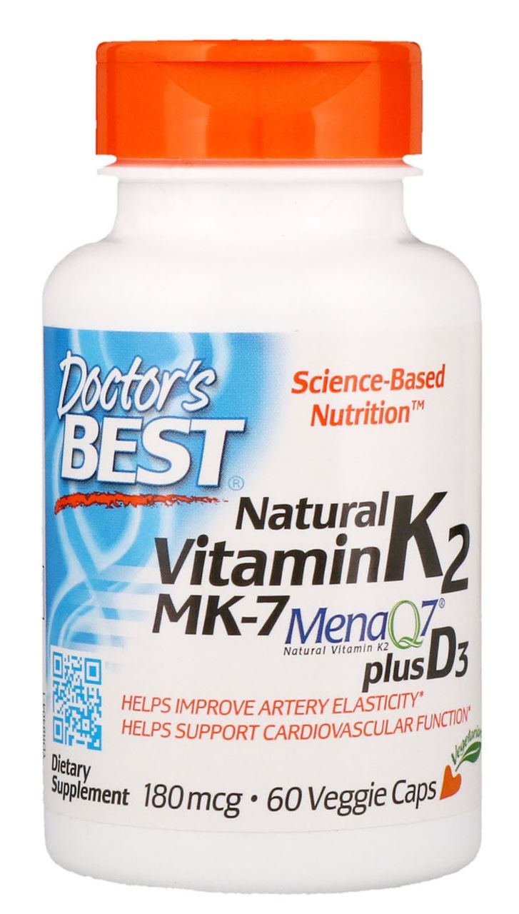 Doctors Best Natural Vitamin K2 with MenaQ7 180mcg plus D3 Capsules 60