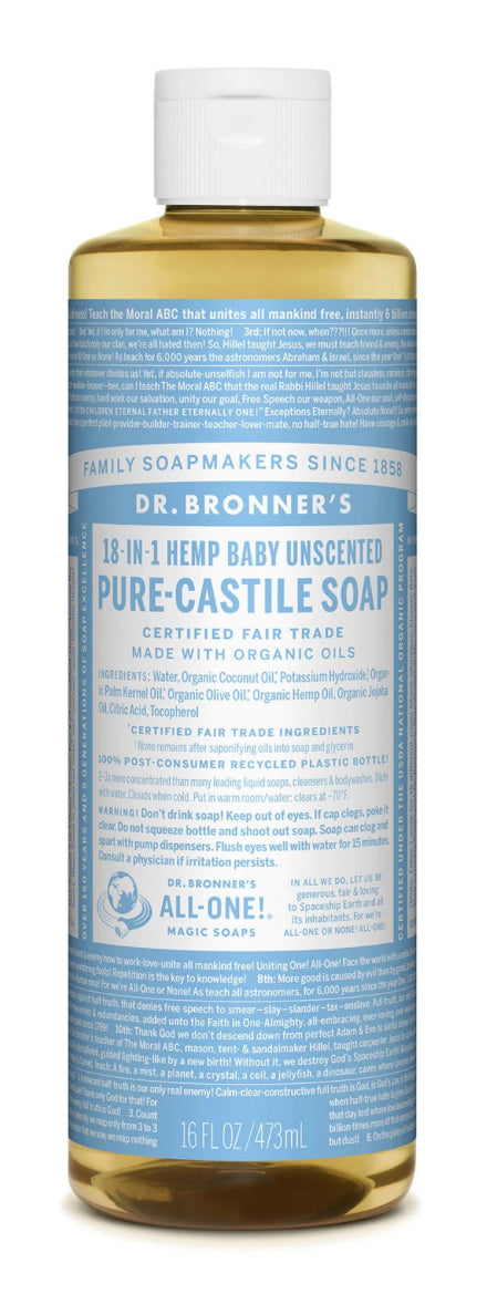 Dr Bronner's 18-in-1 Hemp Baby Unscented Pure Castile Soap