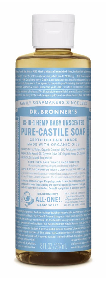 Dr Bronner's 18-in-1 Hemp Baby Unscented Pure Castile Soap 237ml