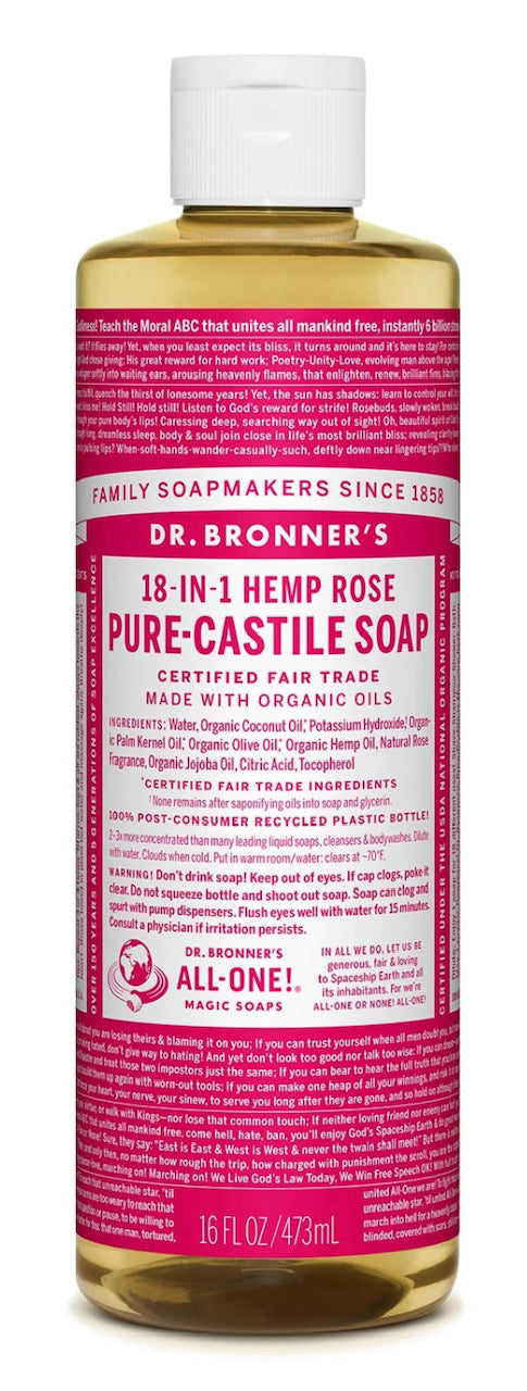 Dr Bronner's 18-in-1 Hemp Rose Pure Castile Soap 473ml