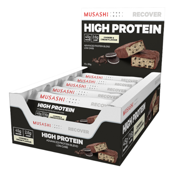 Musashi High Protein Bar Cookies & Cream 12 x 90g