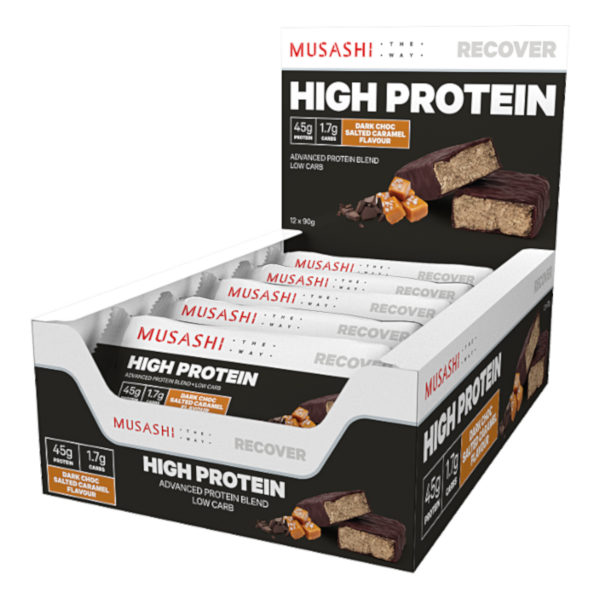 Musashi High Protein Bar Dark Choc Salted Caramel 12 x 90g