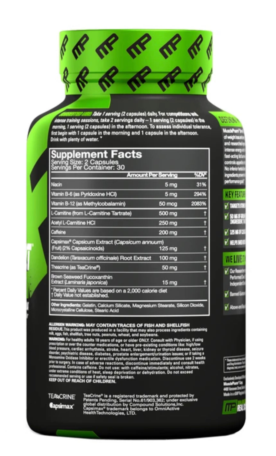 MusclePharm Shred Sport Thermogenic Complex Ingredients